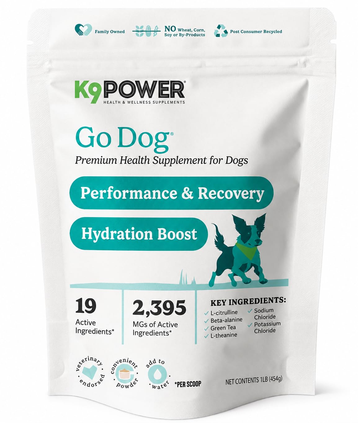 K9Power Go Dog – Hydration &amp; Electrolyte Supplement for Dogs – Boost Stamina, Recovery, Muscle Function &amp; Energy – Beta-Alanine, Creatine, BCAAs, Agave, Green Tea Extract, Electrolytes