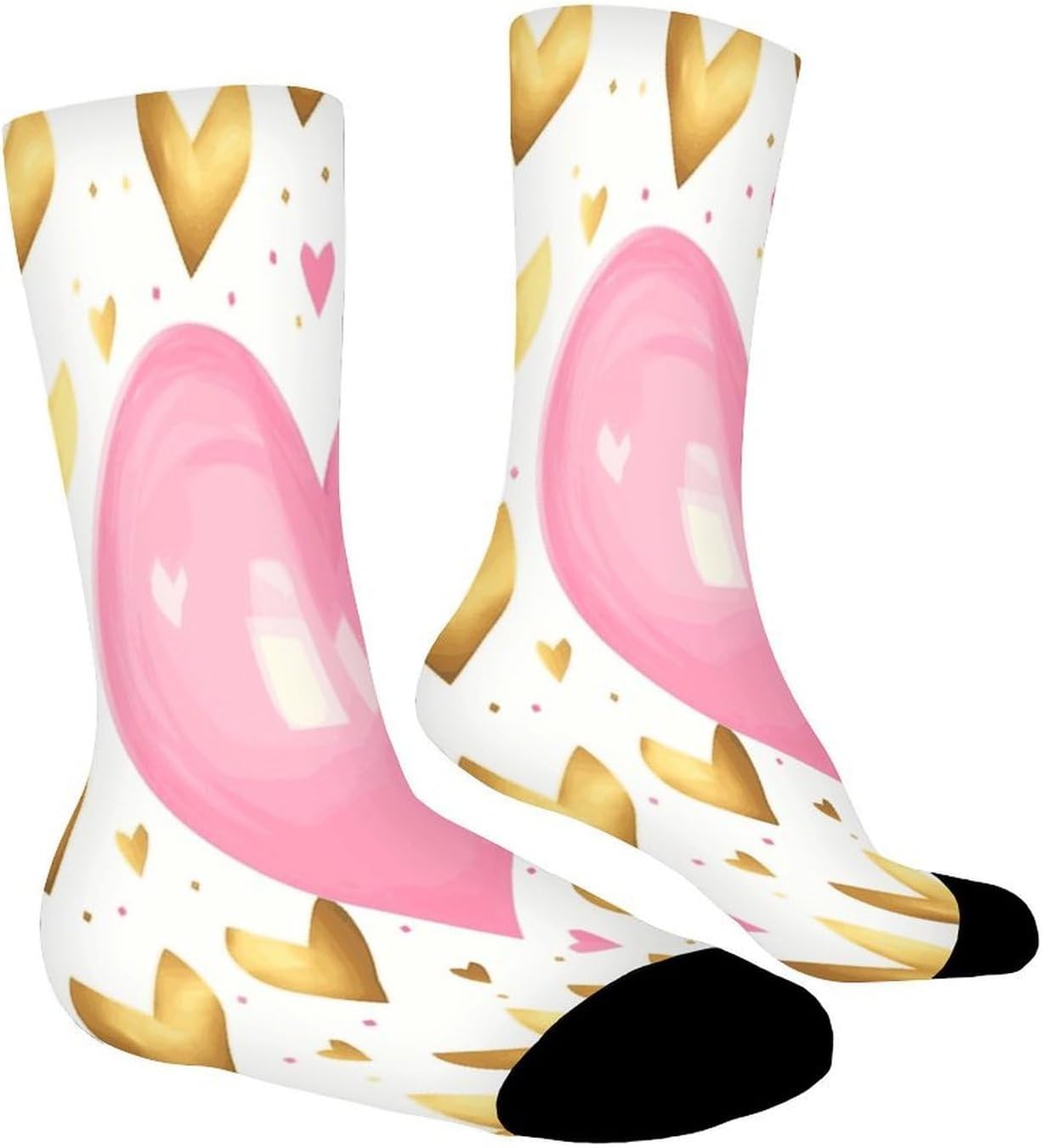Gold Pink Heart Crew Sock High Stocking Grippy Socks | Socks for Men & Women,Stockings-Long Thin Tube Sports, Breathable Soft Athletic for Nurses,Travel