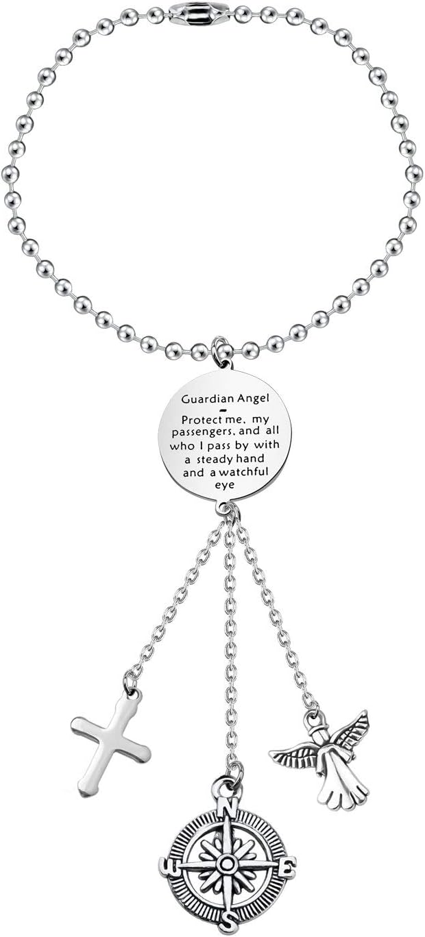 FEELMEM Guardian Angel Prayer keychains Driver Present Guardian Angel Protect Me and My Passengers Rearview Mirror Pendant