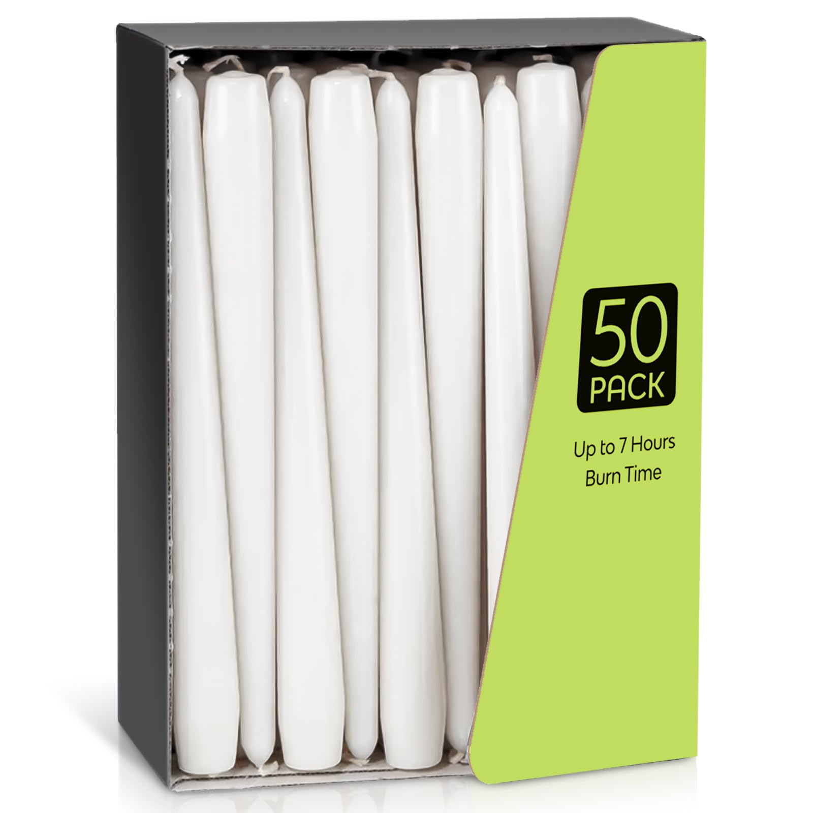 Taper Dinner Candles, Non-Drip Table Candle Sticks, 7 Hour Burn Time Long Candles，Paraffin Wax with Cotton Wicks，Unscented candlesticks Gift Set, for Restaurant Home Chrismas（White, 50 Pack） — image 1