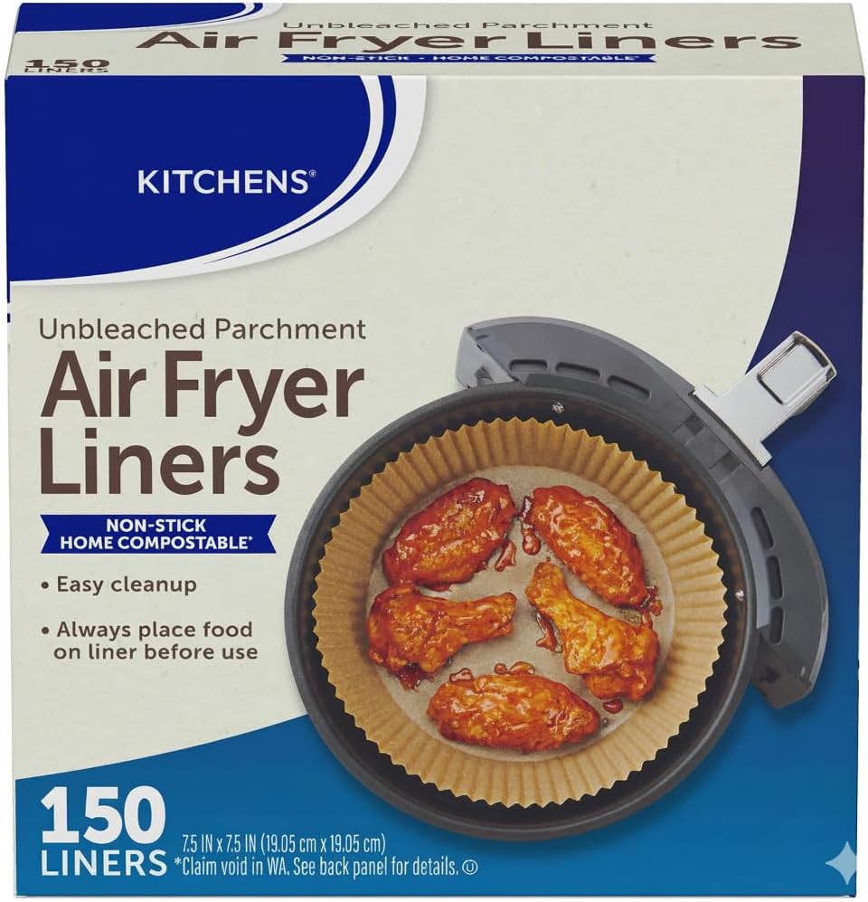 Reynolds Kitchens Air Fryer Liners Disposable, Unbleached Parchment Paper Sheets, 50 Count