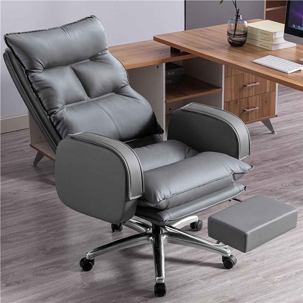 HTTGDGDH Executive Leather Office Chair - 360° Swivel Task Chair With Pedal Function Ergonomic Pu Leather Boss Chair For Home Office Gaming & Comfortable Workstation,Grey