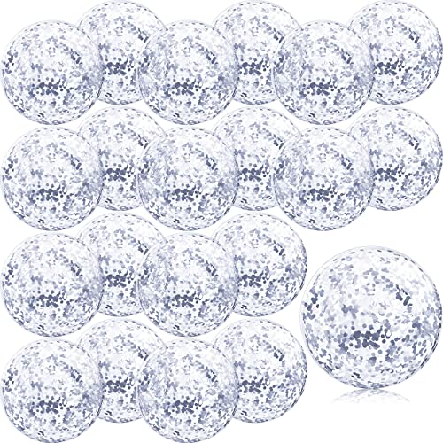 Zhanmai 20 Pieces 8 Inch Mini Glitter Beach Balls Bulk Clear Inflatable Pool Beach Ball for Summer Party Favors for Pool and Decorations(Silver)