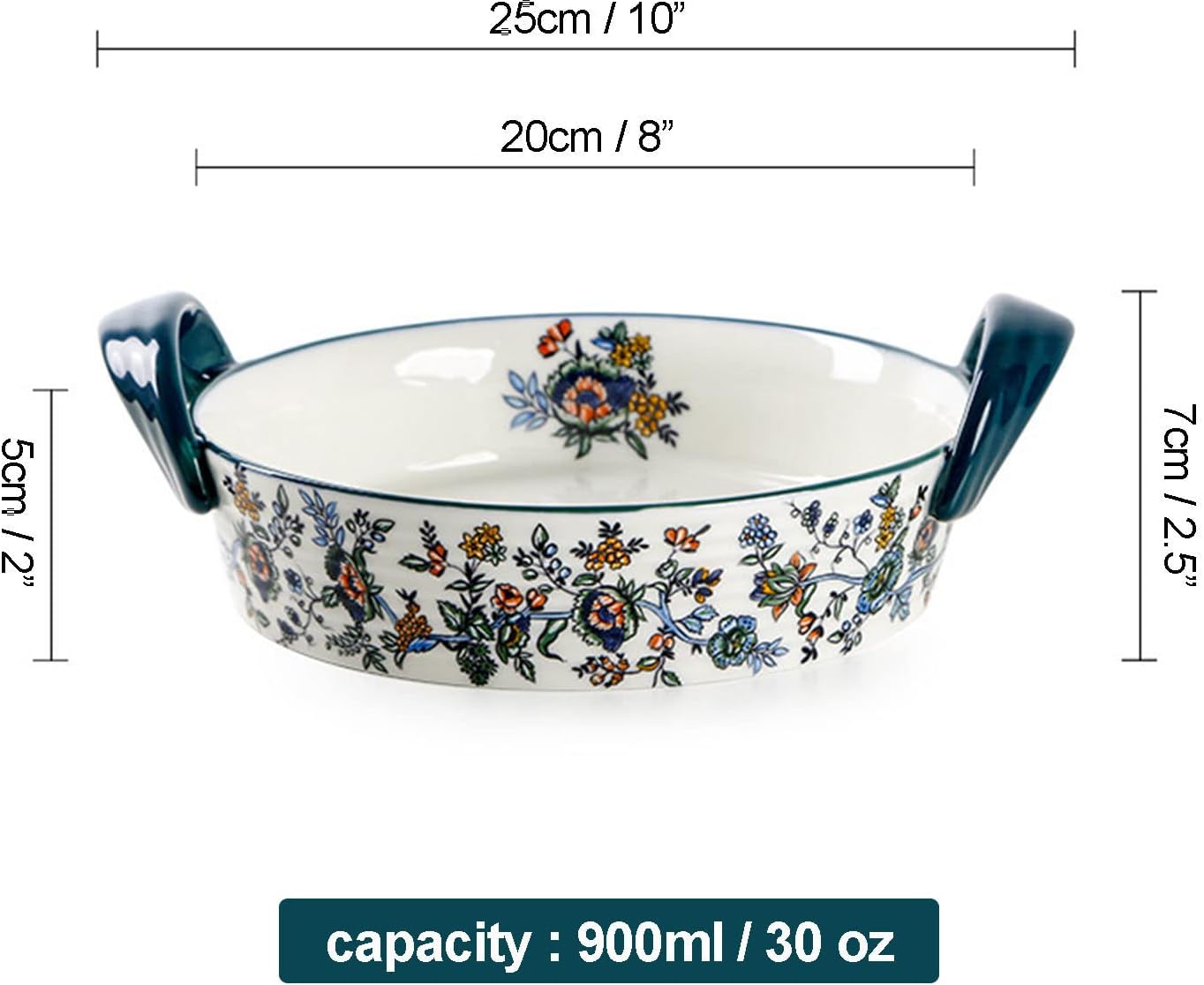 Baking Tray,Ceramic Bakeware,Porcelain Ceramic Casserole With Handle, Round Lasagna Pan Oven Safe. Colorful Baking Dish.-green-900ml 30oz