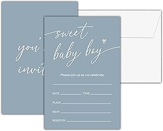 Baby Shower Invitations With Envelopes, Sweet Baby Boy Gender Neutral Invitation, Double-Sided Blue Fill In Invites, Gender Reveal Party Decorations, 25 Cards With 25 Envelopes(A06)