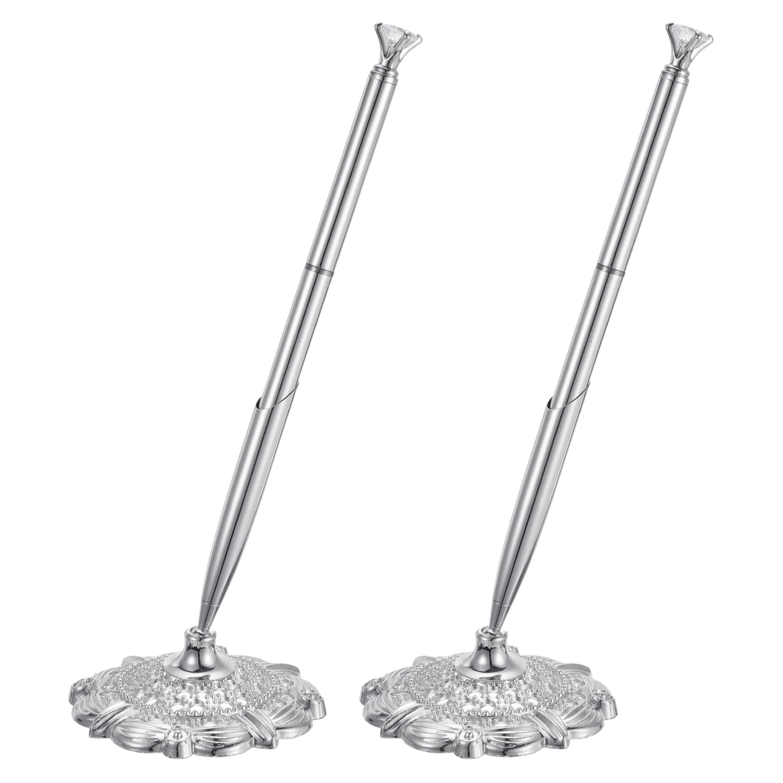 PATIKIL 2Set Small Diamond Wedding Pen Guest Book Pen with Holder,Silver Tone, 1 count (Pack of 2)