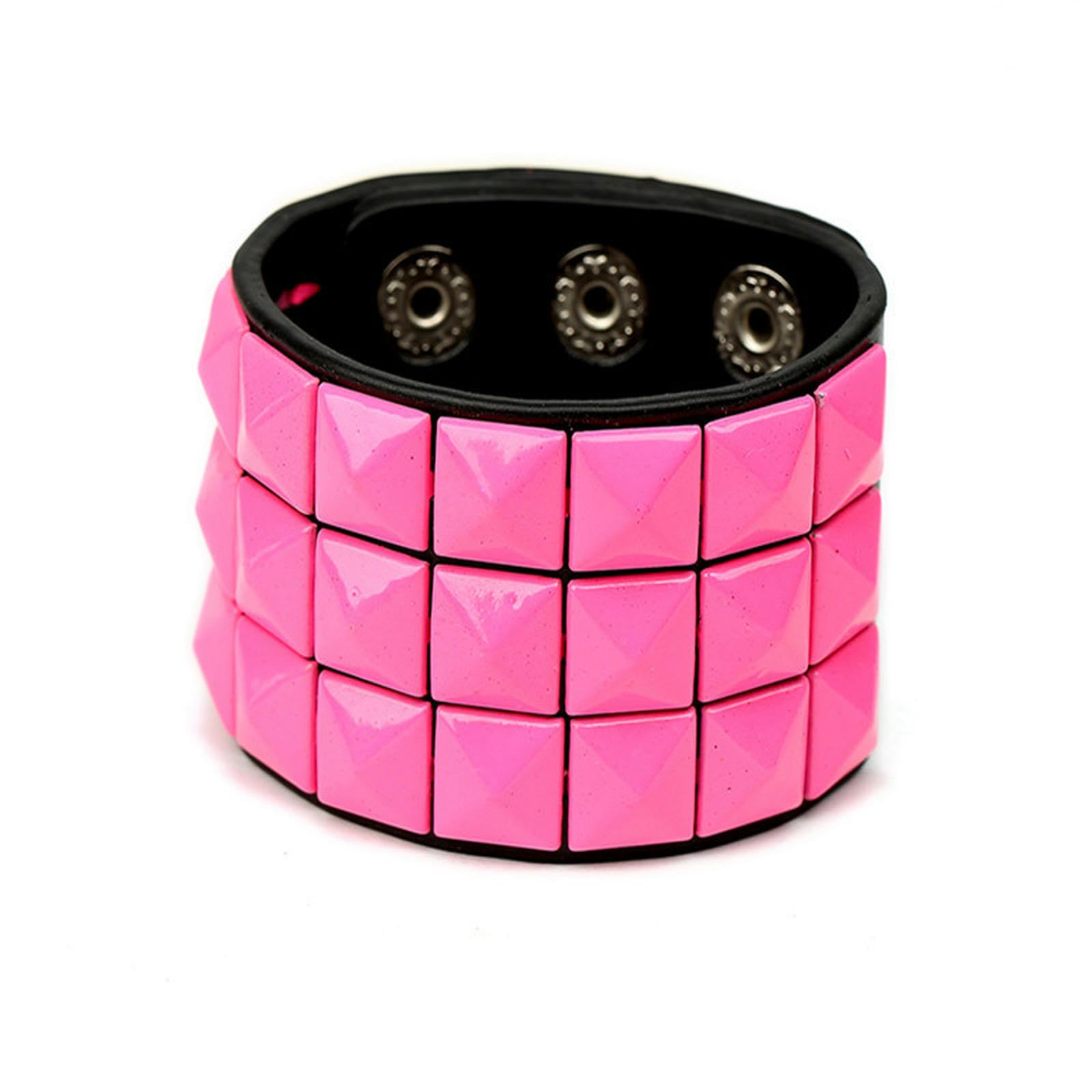 Frolddrw Pink Bracelet Punk Pyramid Studded Wristband Rivet Wide Pu Leather Cuff Bracelet