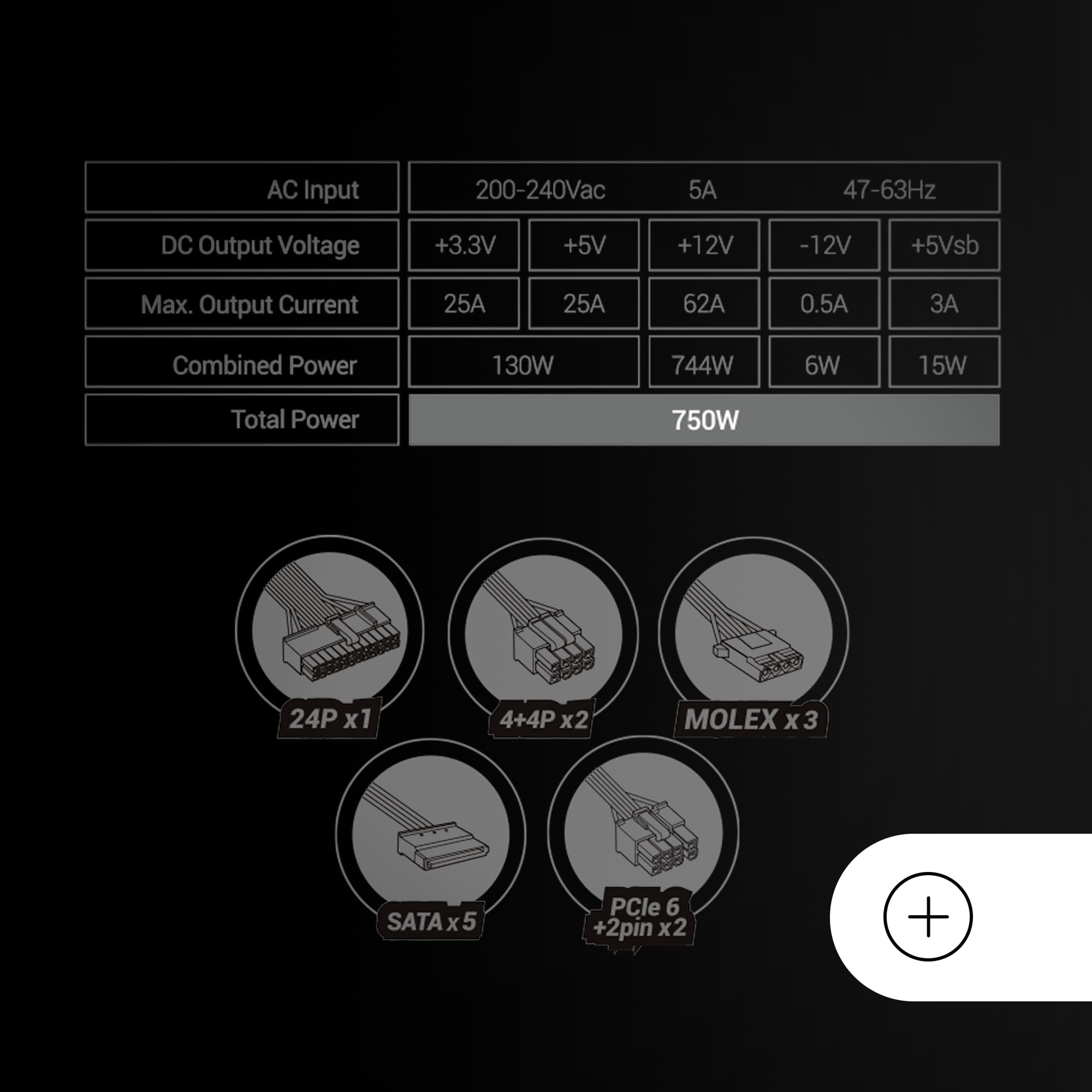 Mars Gaming MPB750SI, Alimentation PC ATX 750W, Garantie 7 Ans, 80Plus Bronze 230V, 90% d'Efficacité, Ventilateur SI Extreme Silence avec Noyau en Cuivre, Technologies AI2-RPM, DC-DC et SMD, Blanc