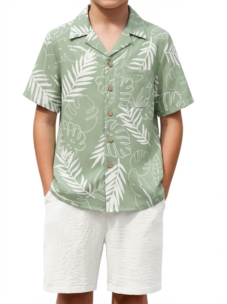 Arshiner Boys 2 Pieces Summer Beach Outfits Short Sleeve Button Down Shirts and Shorts Vacation Texture Sets for Kids