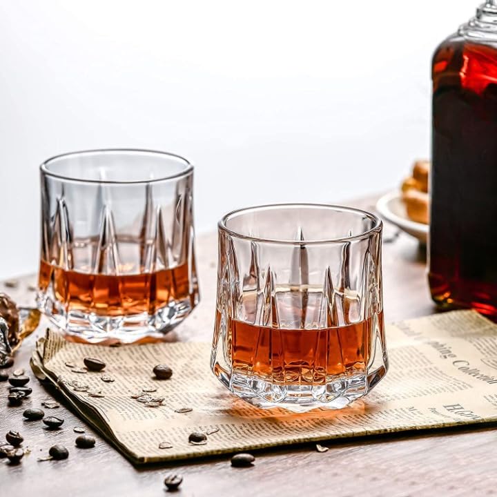 Image of LUXU Italian Premium Whiskey Glasses Set of 6, 360ml, Transparent, Drinking Whisky Glass Bar Glasses for Scotch, Bourbon, Liquor and Cocktail Drinks (YDM-6)