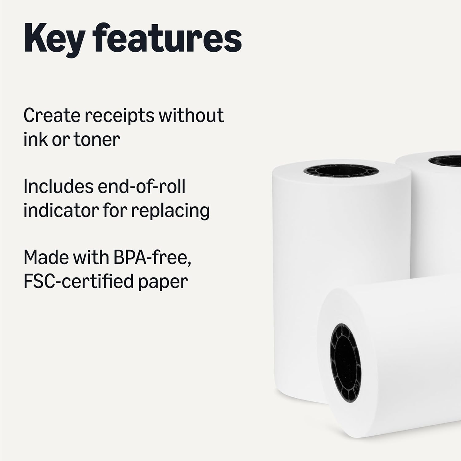 Amazon Basics Thermal Paper Receipt Rolls for POS, 2 1/4" x 50', BPA-Free, FSC Certified, Recycled Materials, White, 50 Rolls - Image 2
