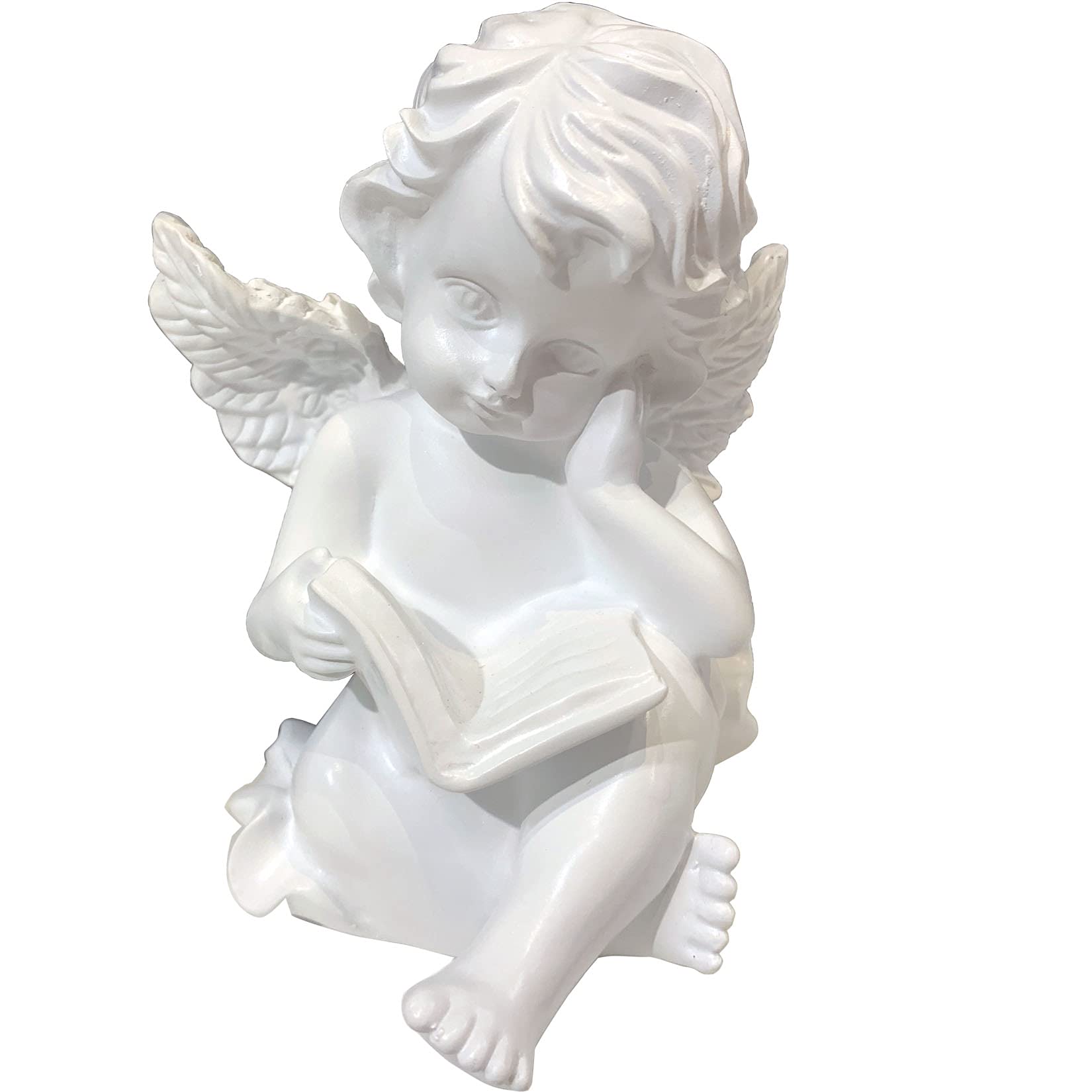 realideasrealideas 6.5 Inch Reading Book Angel Statue Reading Angel Figurine for Book Shelves, Angel Sculpture Statuette Shelf Sitter Angels Collection for Home Decor Accents