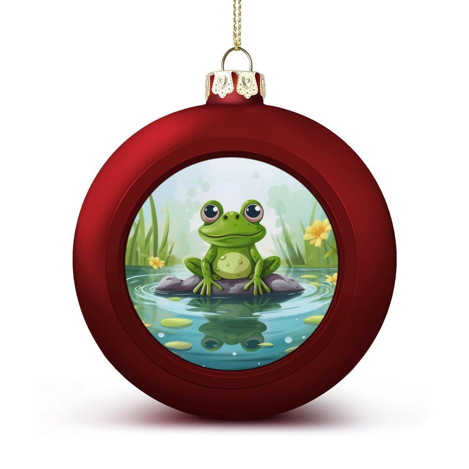 Frog in A Pond Christmas Balls Ornaments for Xmas Christmas Tree 1.6" Hanging Shatterproof Xmas Balls Hanging Decor Pendants for Holiday Party Outdoor Indoor DIY Craft Supplies