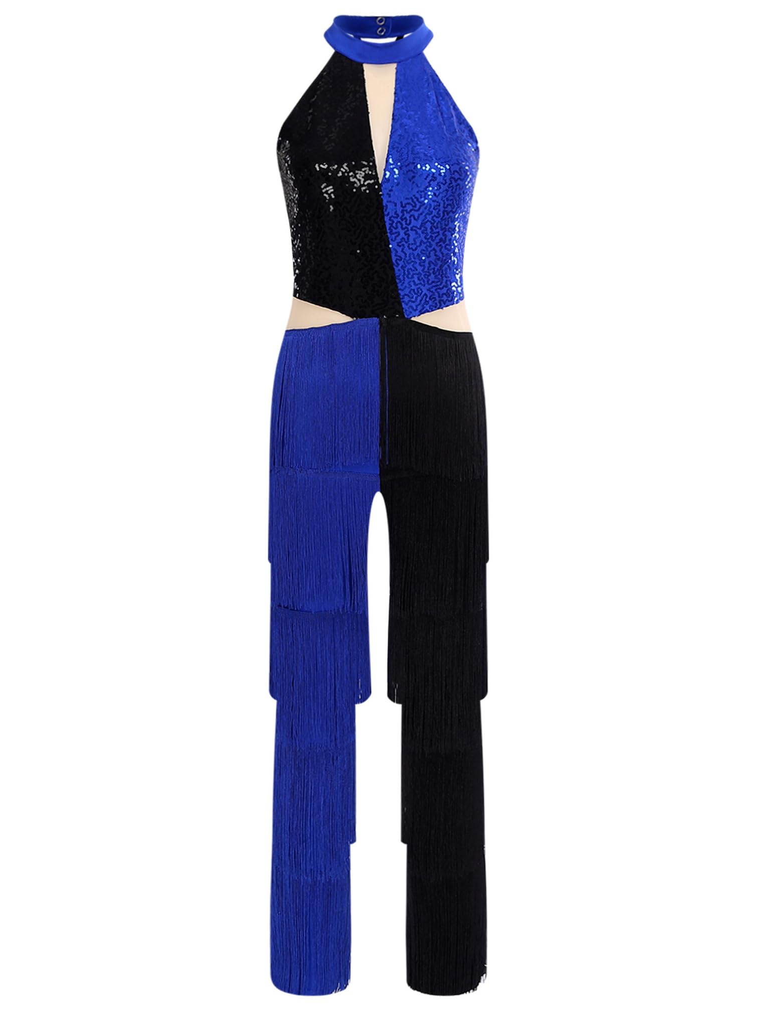 TiaoBug Mono De Baile Latino Con Flecos Para Mujer Maillot De Gimnasia Mameluco De Baile Hippie Disfraz De Discoteca De Los Años 70