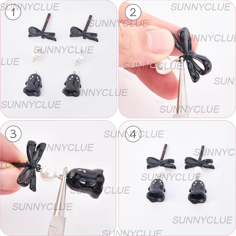 SUNNYCLUE 1 Box 24Pcs Bow Earring Posts Black Bowknot Earrings Metal Painted Alloy Coquette Bows Tie Loop Dangle Studs Findings with Clear Plastic Ear Nuts for Jewelry Making DIY Crafting Accessories - Image 6