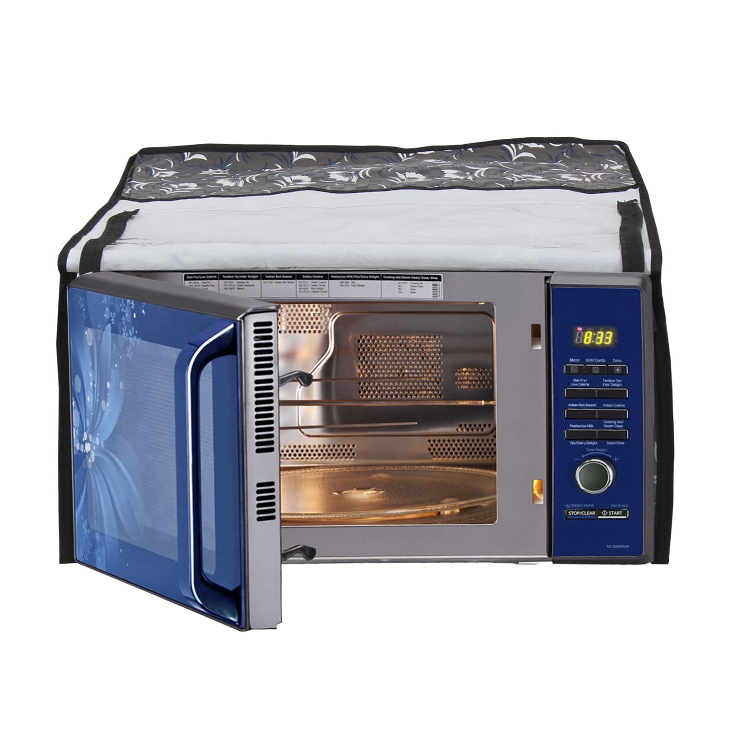 Anush Marino Microwave Oven PVC Cover For LG 28L MC2846BV Convection Microwave Oven Full Closure Cover For LG 28 Ltr. With Attractive Digital Prints/Dustproof/Water Resistant-Dark Grey Floral