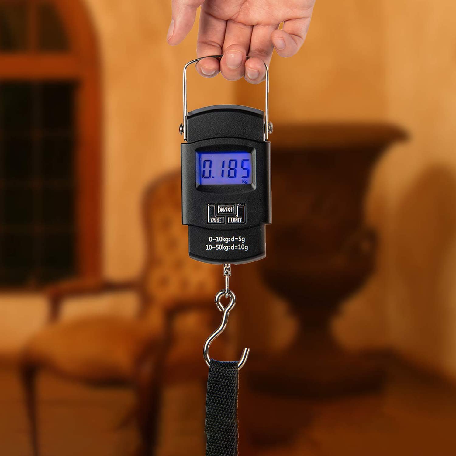 Kuber Industries Electronic Scale | Plastic Portable Electronic Hanging Scale | Measure Tape for Tackle Bag | Luggage | Battery Operated | 50 Kg Capacity | Black 2