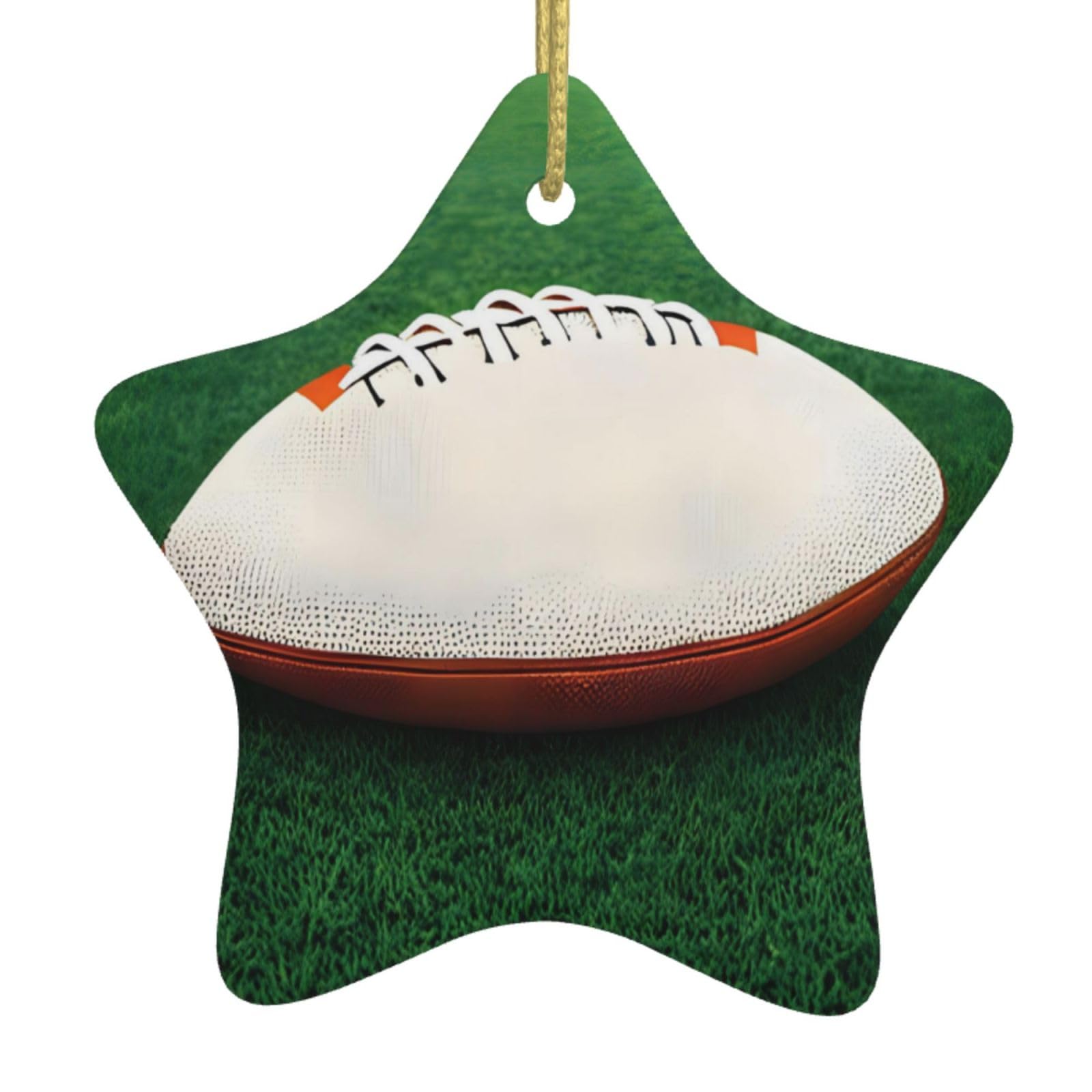 White Rugby Ball Christmas Ceramic Star Pendant with Punched Holes and Gold Wire Rope, Christmas Tree Home Decoration