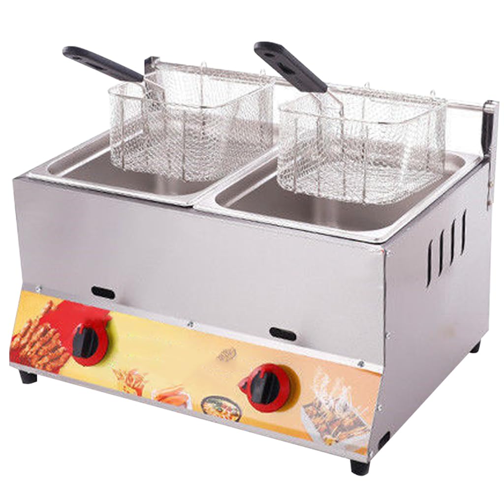 Freidora Industrial De 8l, Freidora De Metano De Acero Inoxidable, Freidora De Un Solo Recipiente, 1 Cesta Colgante, Diseño Modular, Desmontable,Quemador Metálico