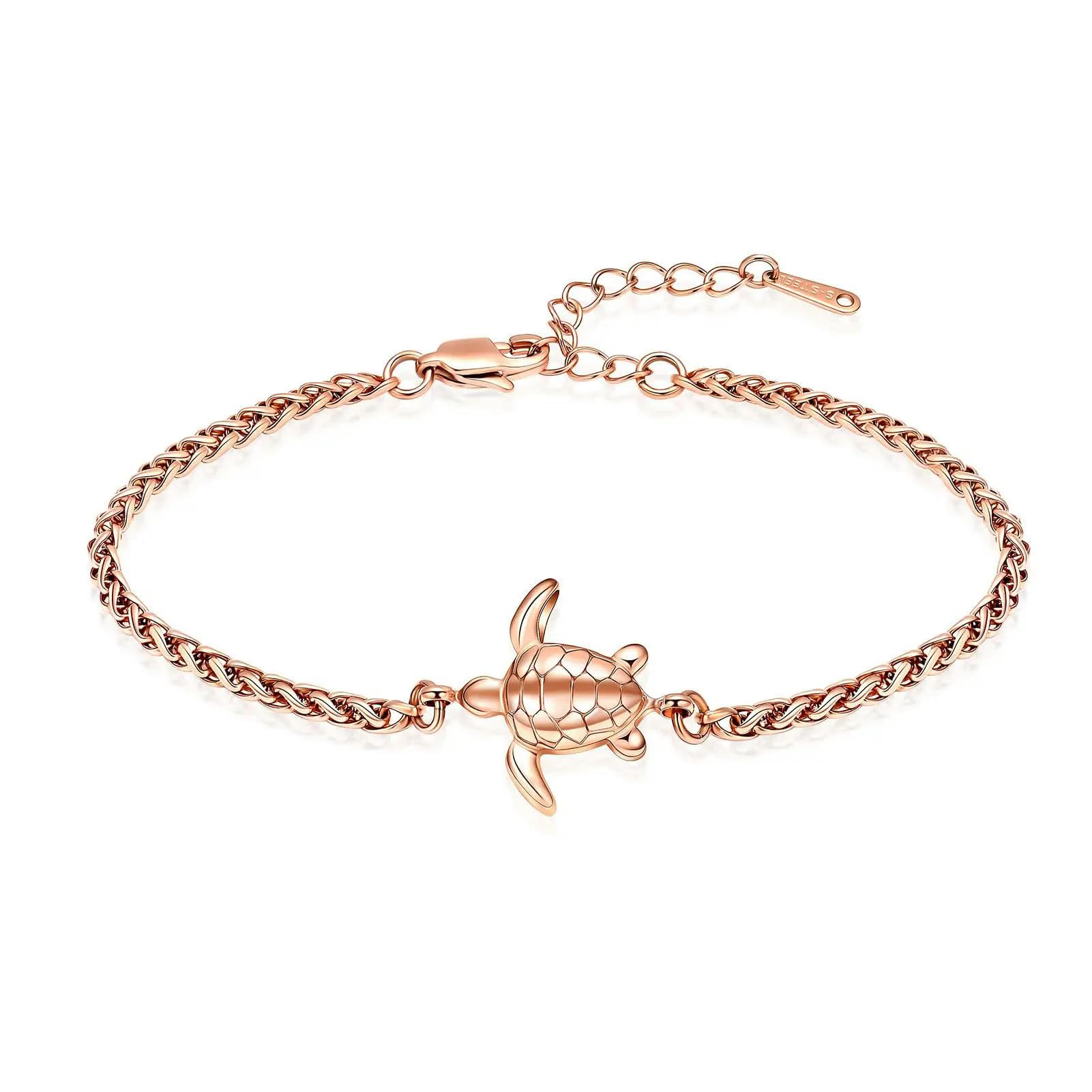 Bracelet urne tortue cendres en acier inoxydable rose premium