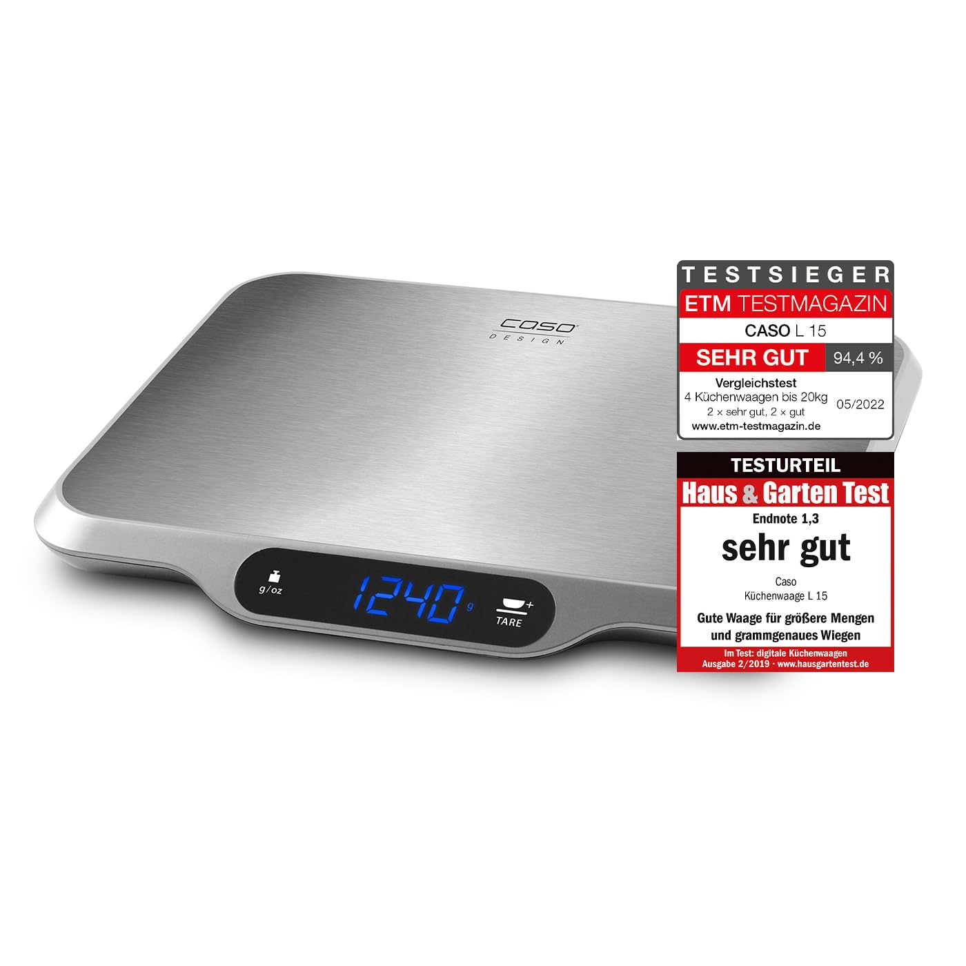 Caso L15 Design Kitchen Scales Digital Kitchen Scales with Extra Large Weighing Surface (30 x 22 cm) Made of Brushed Stain... - Review, Price and Buying Guide