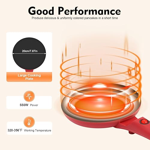 Miniatura 4 de Máquina eléctrica de crepé  Sartén portátil de aluminio para crepas de 8 pulgadas, antiadherente, fabricante compacto de crepé, con placa de