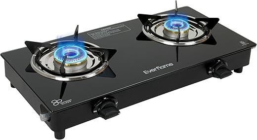 Everflame Titan Gas Stove | 2 Burner Glass Cooktop | Brass Burner | Gas Saver | 6mm Toughened Glass | Hard & Durable | LPG Chulha | ISI Approved |…