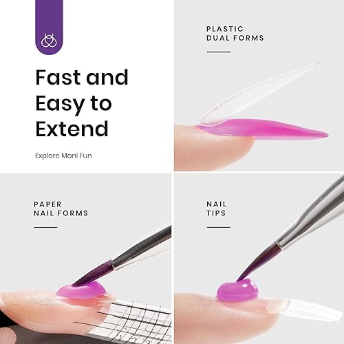 Miniatura 50 de Beetles - Kit de gel de extensión de uñas de polietileno con luz UV: juego de 6 colores de gel constructor rosa con purpurina blanca con capa base