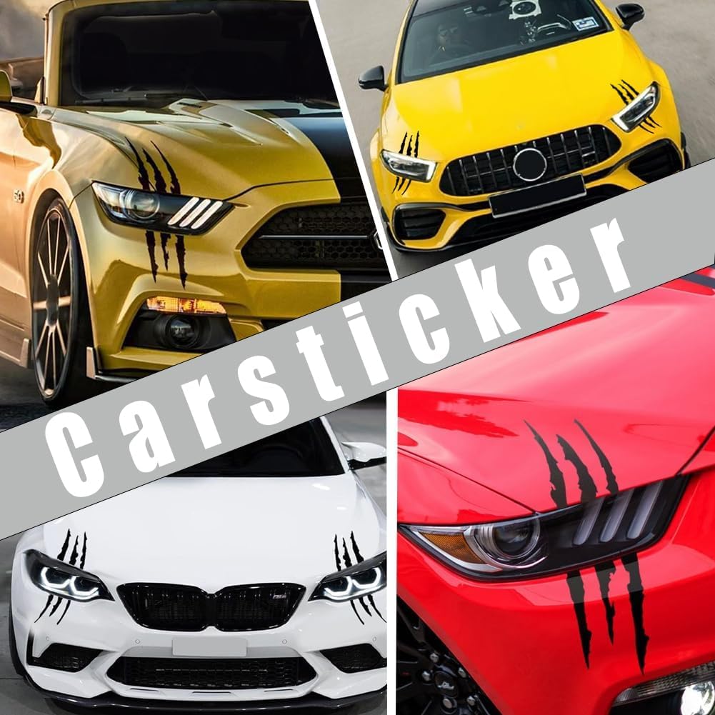 TLDSHOP® - Adesivo per Auto Graffi Artigli - 2 Pezzi Adesivi per Auto a Forma di Graffi Nero - Adesivo Mostro Artigli Segni - Adesivi Auto Tuning Strisce Decorative per Auto (Nero)