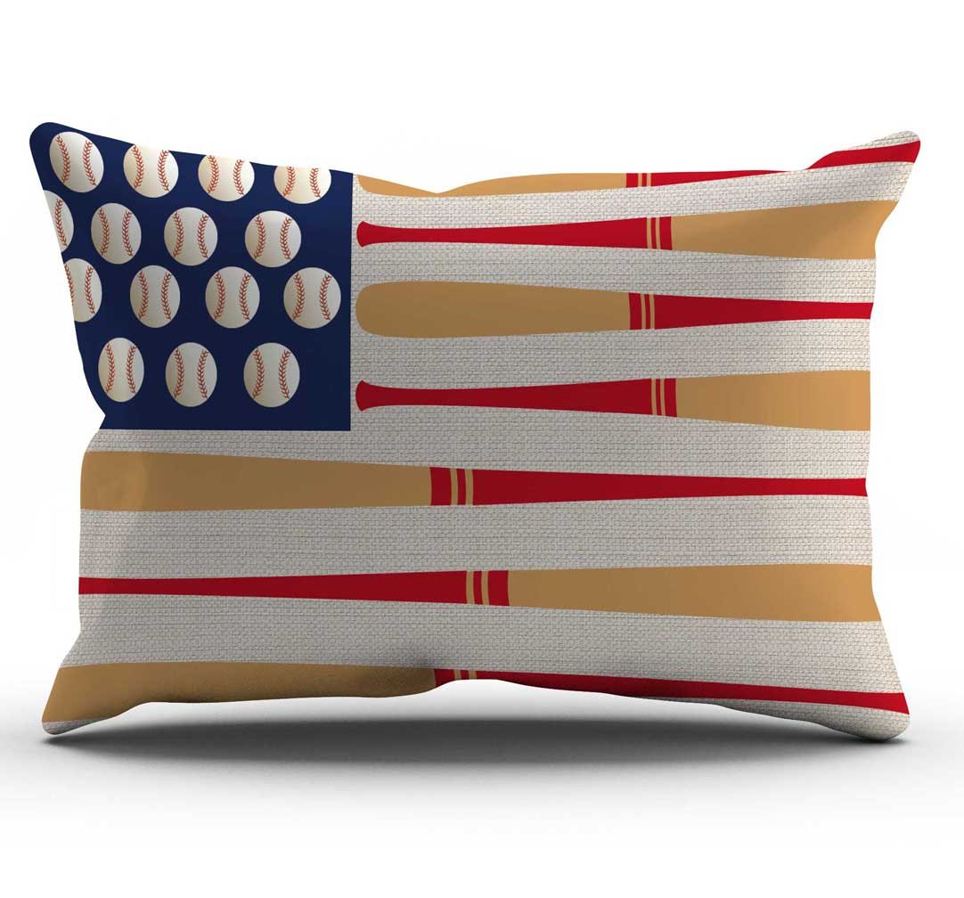 Baseball Bat Flag Pillow Cover,Baseball Decor Cotton Linen Decorative Throw Pillow Case 12X20 Inches (Baseball Bat Flag)