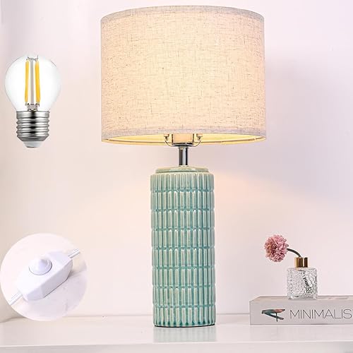 Miniatura 1 de Lámpara de mesa de cerámica verde de 23 pulgadas para sala de estar, totalmente regulable, lámparas de mesita de noche para el lado del escritorio,