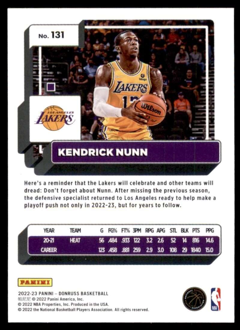 Amazon.com: 2022-23 Donruss #131 Kendrick Nunn Los Angeles Lakers
