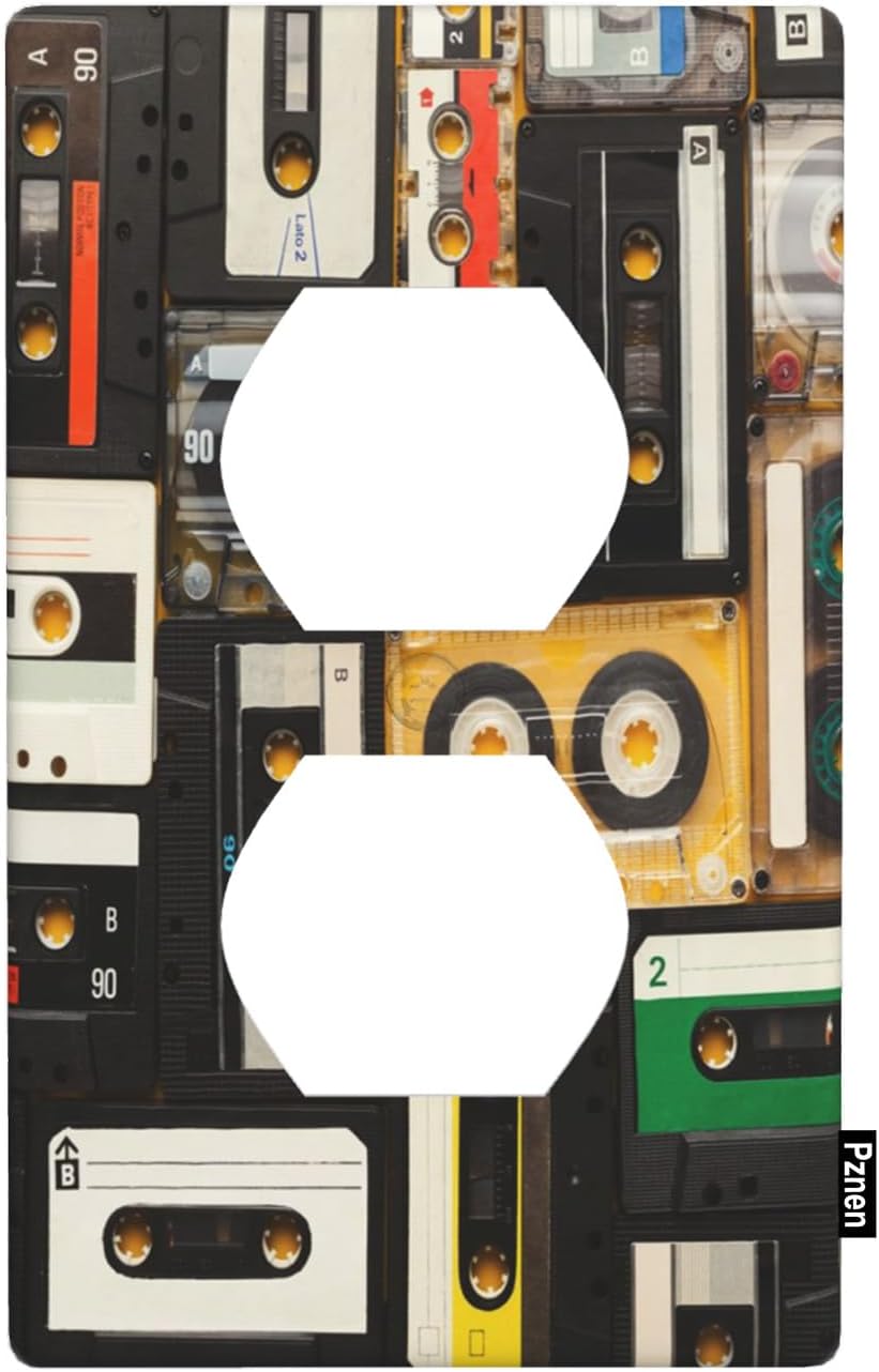 Music Outlet Covers Vintage Audio Record Cassette Tapes Duplex Receptacle Wall Plate Standard 1-Gang Home Decorative Office