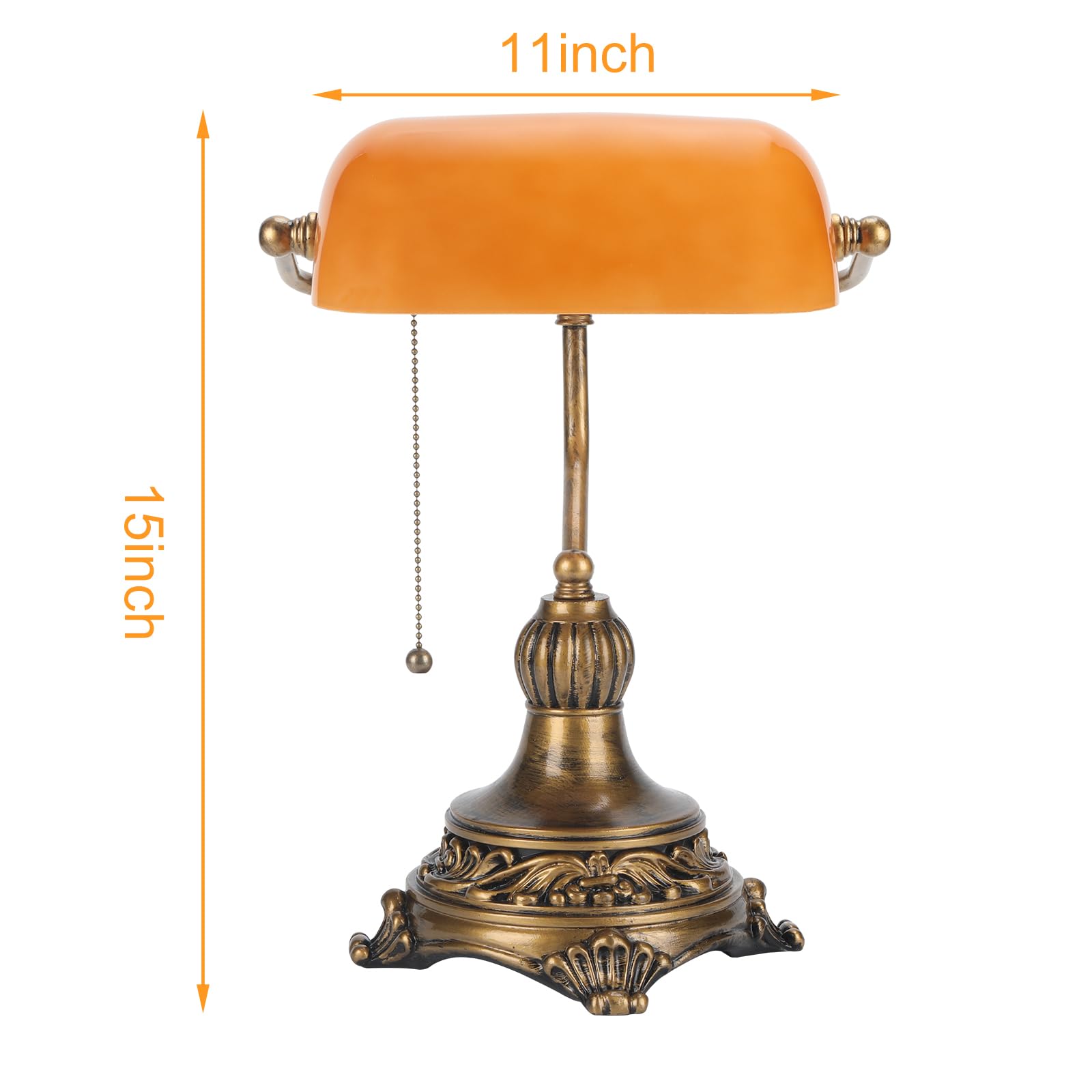 NISSAFORS Bankers Lamp with Pull Switch, Amber Glass Desk Lamp