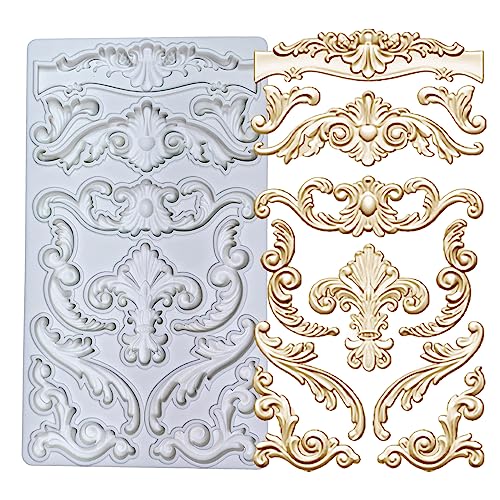 KAKIWYHHH Baroque Curlicues Scroll Lace Border Relief Flower Lace Filigree Sculpted Decoration Fondant,Sugar Craft,Cake Decorating,Molds, Epoxy Resin Silicone,Baking DIY,Craft,Soap,Polymer Clay