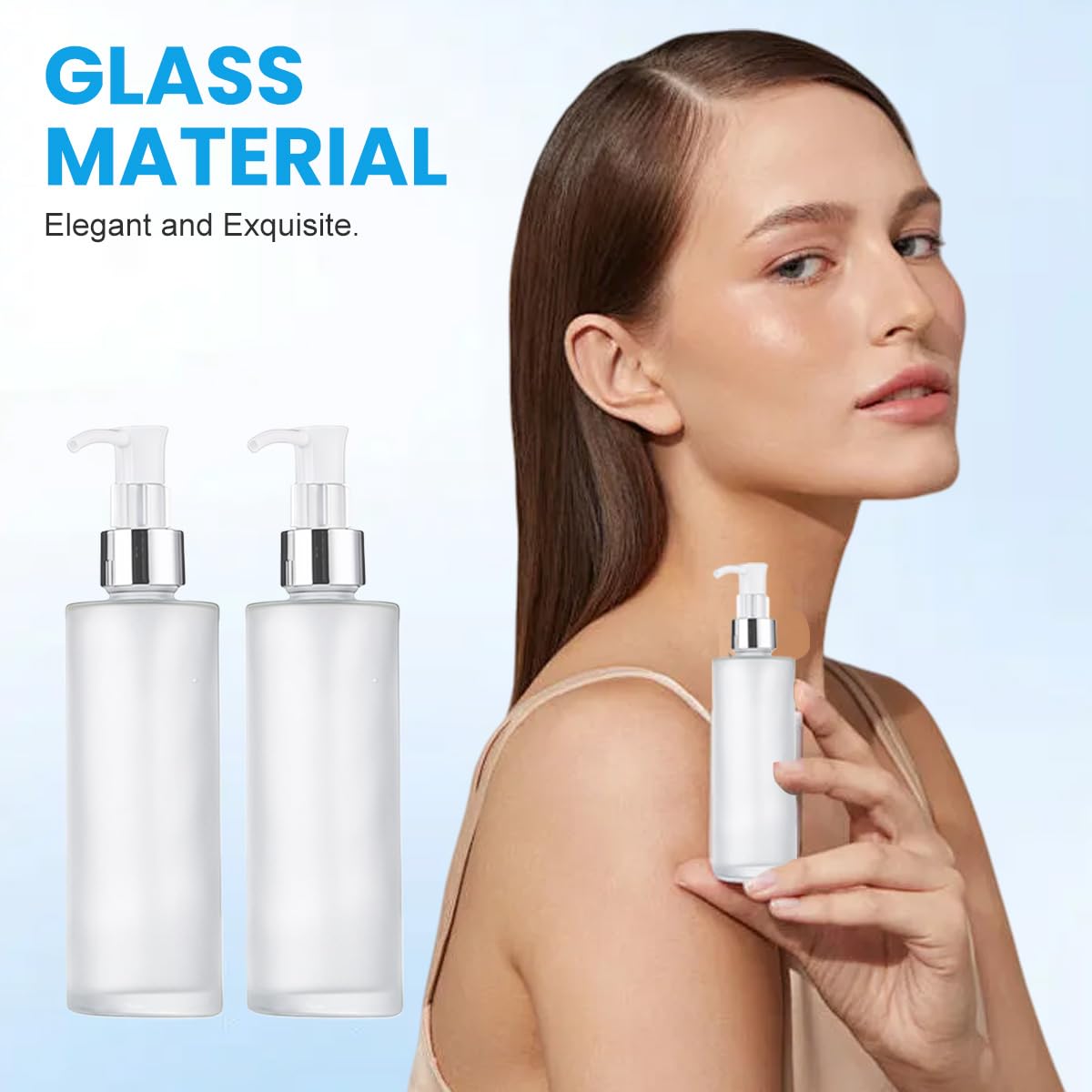 2 flaconi vuoti in vetro smerigliato da 120 ml, dispenser per lozioni, sapone, cosmetici, cosmetici, essenze, oli essenziali, campioni, contenitori per imballaggio, fiale (testa argentata)