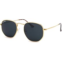 RAYSOL Real Glass Lens, Hexagonal Sunglasses for Women Men, Small Classic