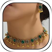 YANCHUN Indian Jewelry Set for Women Traditional Choker Necklace Dangling Jhumka Earrings Handcrafted Ethnic Gift Set