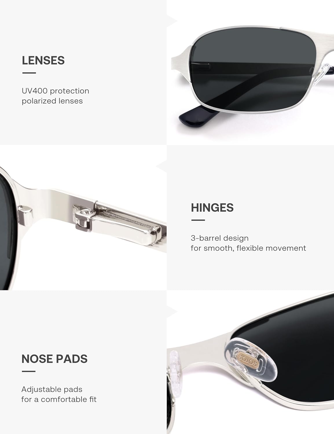 SOJOS Retro Rectangle Polarized Sunglasses for Men Women, 70s 80s Vintage Small Square Sunnies SJ1267 - Image 4