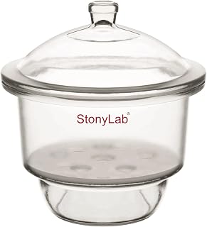 StonyLab Borosilicate Glass Desiccator with 9.4" Porcelain Plate & Knob Cover - Lab Drying & Storage Cabinet