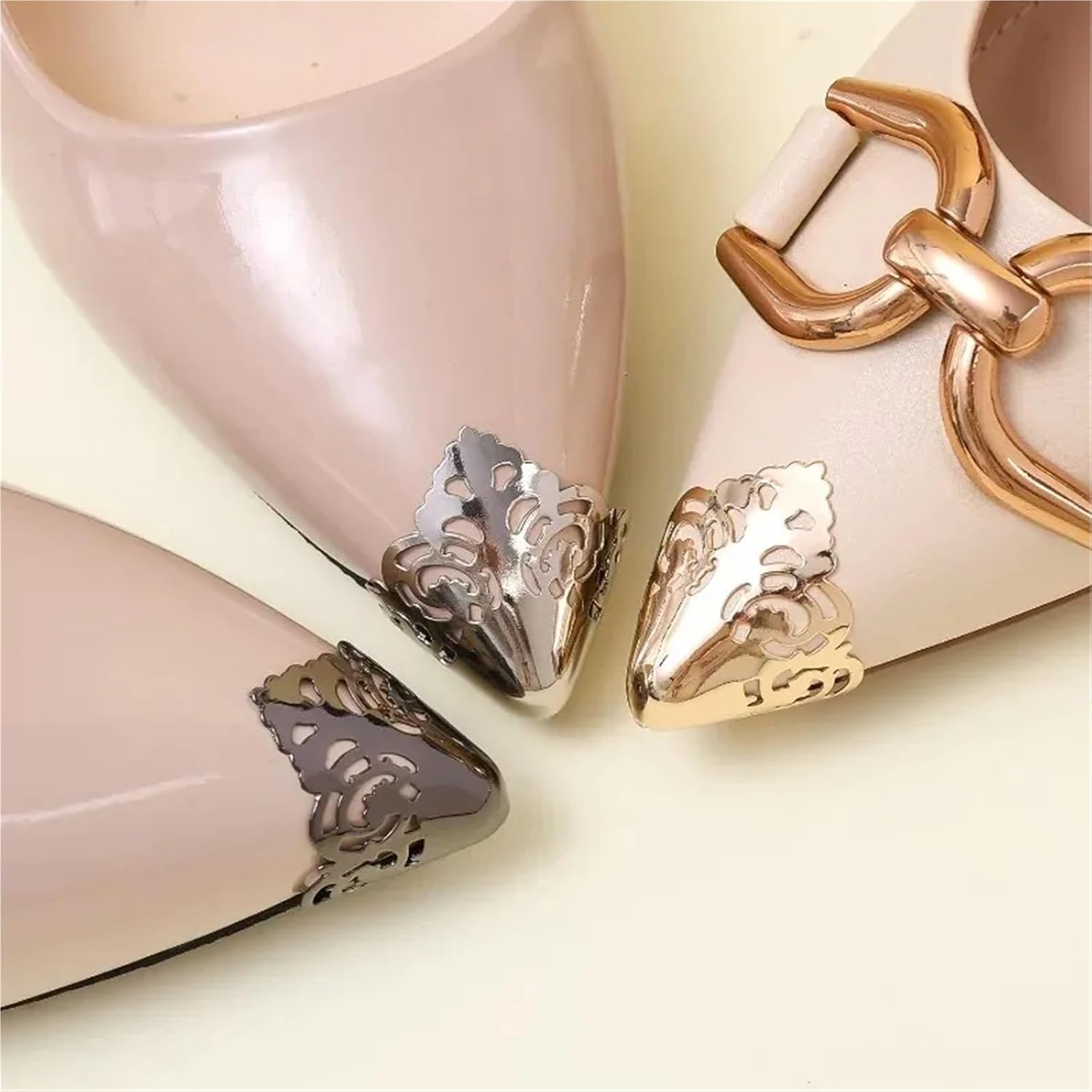 Metal Shoes Pointed Protector 4Pairs Metal High Heels Tip Cap Women Shoe Pointed Protector Colored Anti Wear Shoe Clips(Silver)