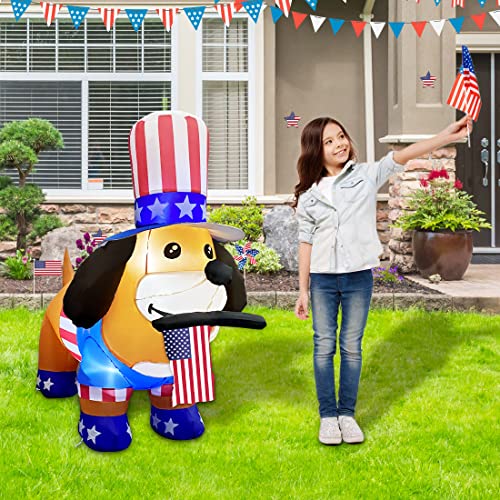 Comin Independence Day July 4Th Inflatable 4Ft Dog With American Flag, 4Th Of July Blow Up Yard Decorations With Built-In Leds For Holiday Party Indoor Outdoor Yard Garden Lawn #TOP2