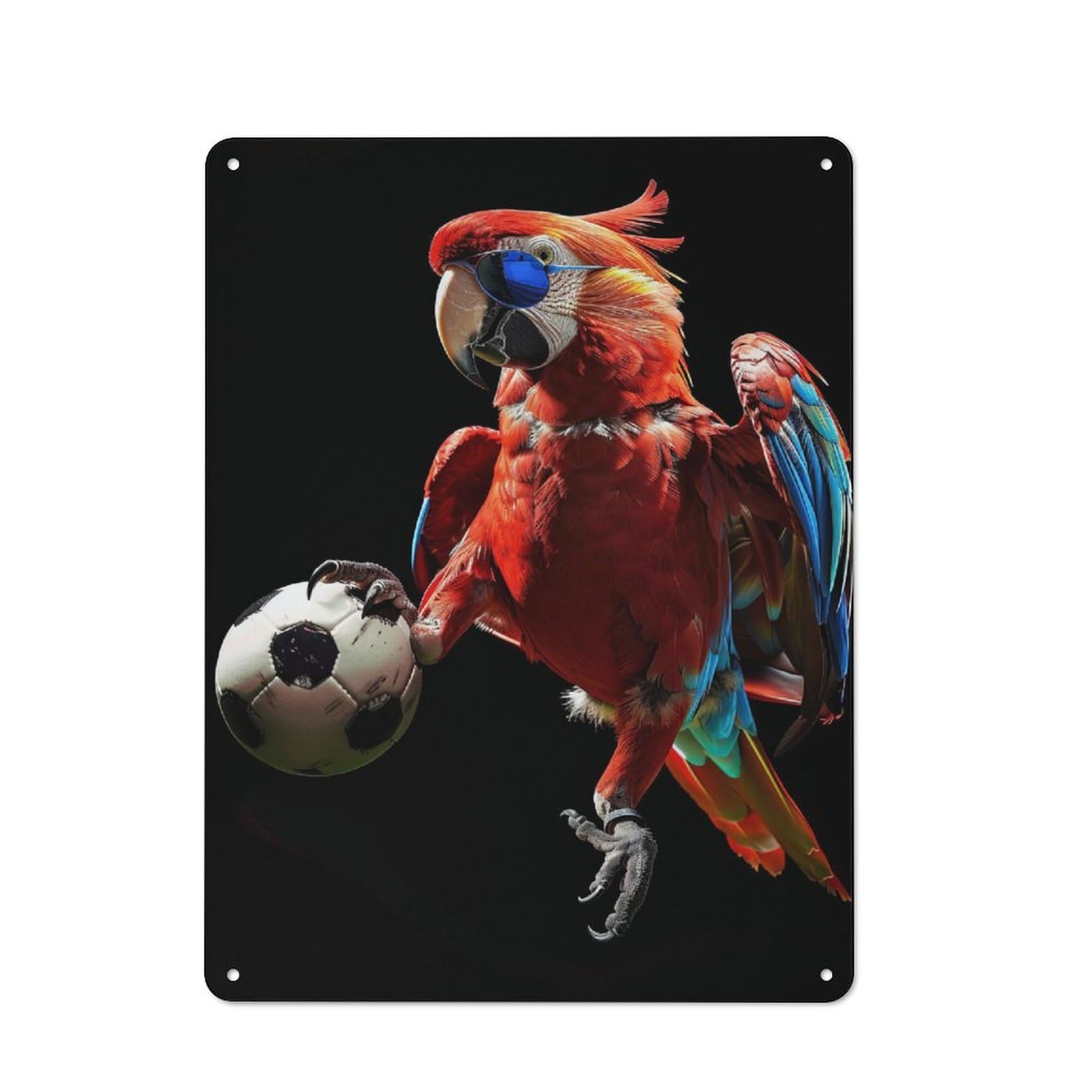 Junmoney Parrot With Soccer Ball 40X30cm Retro Printed Metal Sign With For Workshop Wall, For Vintage Wall Decor Fans, For Themed Room Decoration