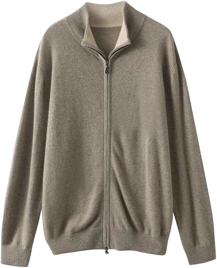 Men's Cashmere Sweater Men's Semi-High Neck Zipper Cardigan Long Sleeve Solid Color Thick Casual Top