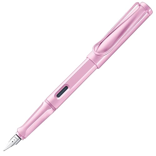 Lamy safari lightrose Füller - Füllhalter mit ergonomischem Griff & polierter Stahlfeder in Strichbreite M – robuster ASA-Kunststoff - inkl. Tintenpatrone T 10 blau - Rechtshänder - lightrose - Feder Medium
