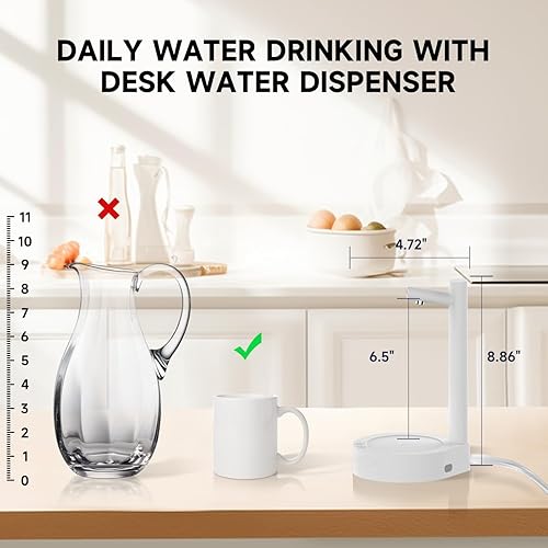 Miniatura 5 de Dispensador de agua de escritorio para botella de 5 galones, bomba de agua eléctrica portátil de escritorio con carga USB-C rápida para el hogar,