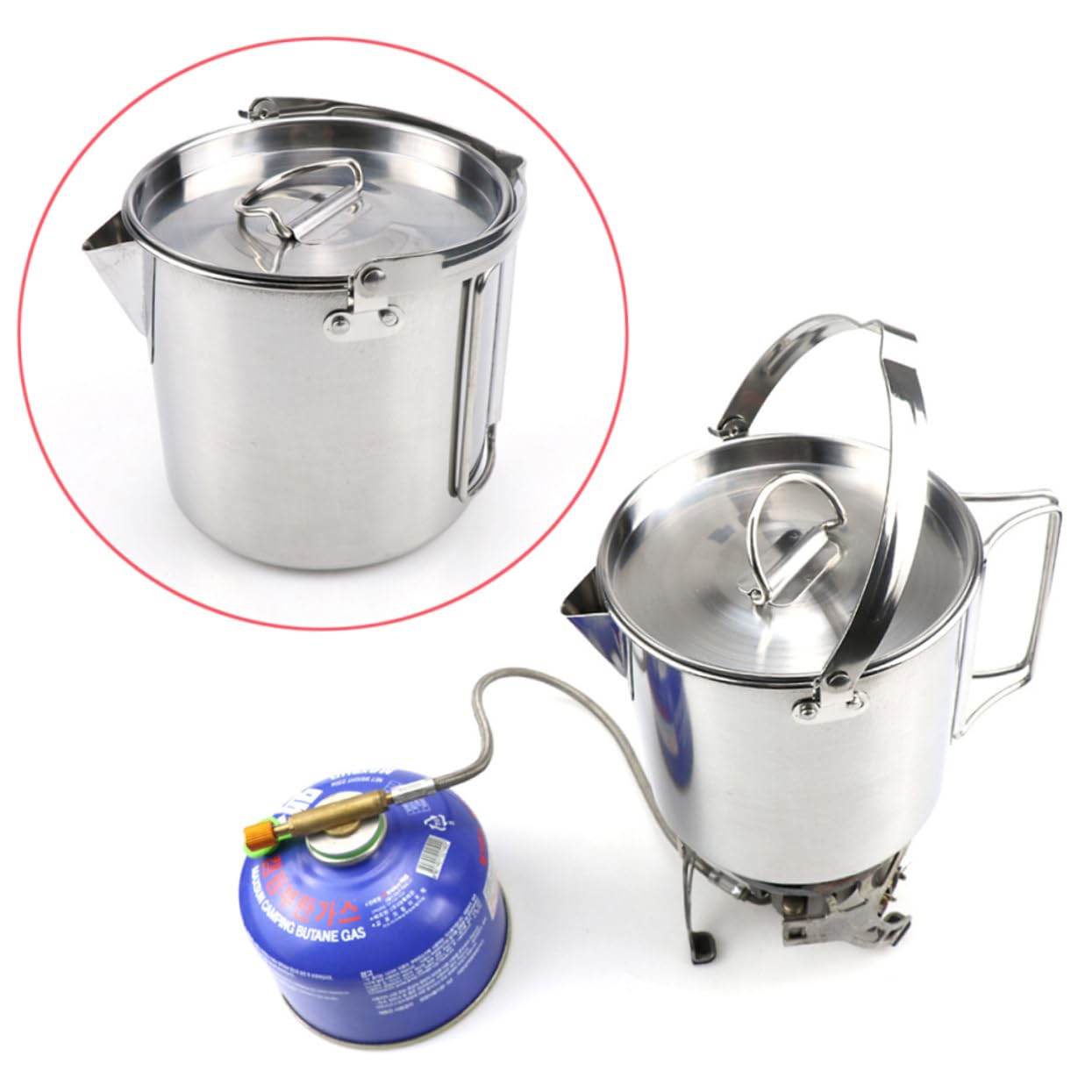 VANZACK Outdoor Cooking Kettle 1.2l Boil Water Pot Collapsible Stainless Steel Tea Kettle for Camping Picnic