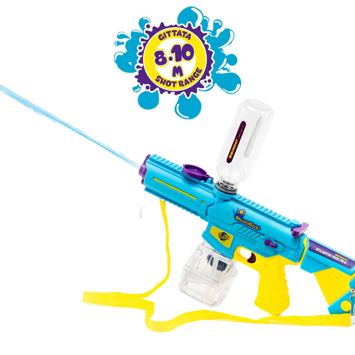 ODS - Splashmatic Atlantic 1000 PRO, Spara Acqua a Batteria con Ricarica USB, Pistola ad Acqua Lunghezza 50 cm, Capacità Serbatoio 1000 ml, Automatico e Manuale, Età Consigliata +6 Anni