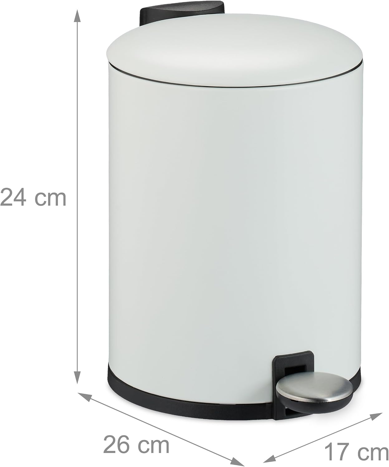 Relaxdays Bathroom Waste Bin 3 L Cosmetic Bin with Soft-Close, Matte Look, Removable Inner Bucket, Pedal Bin, White