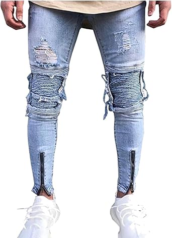 Vaqueros Biker Denim Slim Fit en Estilo Pantalones para Hombre: Amazon.es:  Ropa